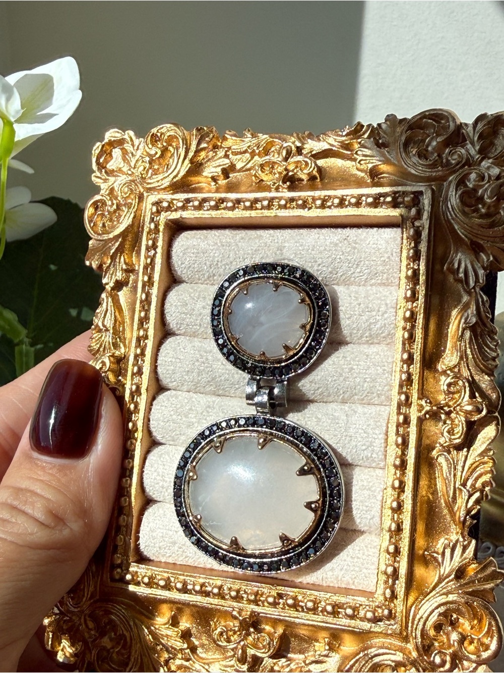 Silver Chunky Double Drop Earrings with Black Crystal Halo - Fall trend - Picture 5 of 5
